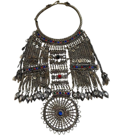 Afghan Nooristani Choker  Kuchi Tribal Metal Chain Dangle Choker Necklace-Tribal gypsy