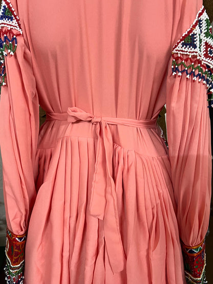 Afghan Kuchi Dress: Tea Pink Coin Trim, 3-Piece Ethnic Gown