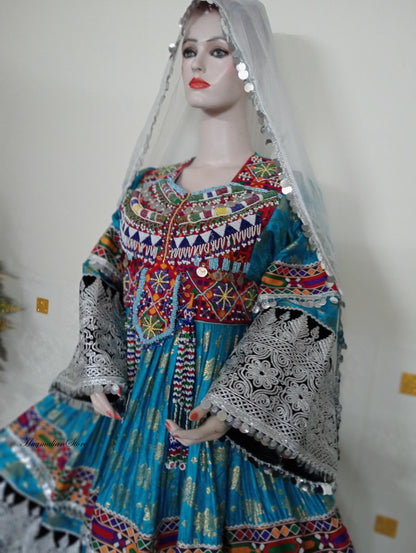 Afghan Kuchi Dress: Embroidered Georgette 3-Piece Set