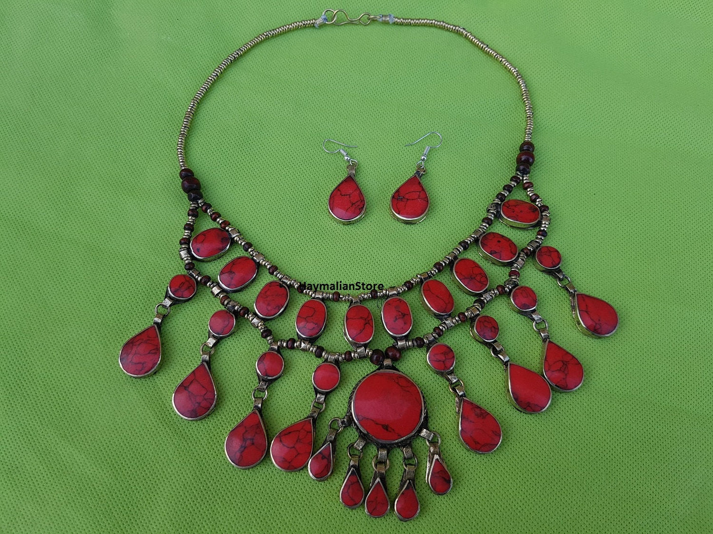 Red Coral Afghan Turkmen Tribal Ethnic Kuchi Necklace Circle 3 Layers