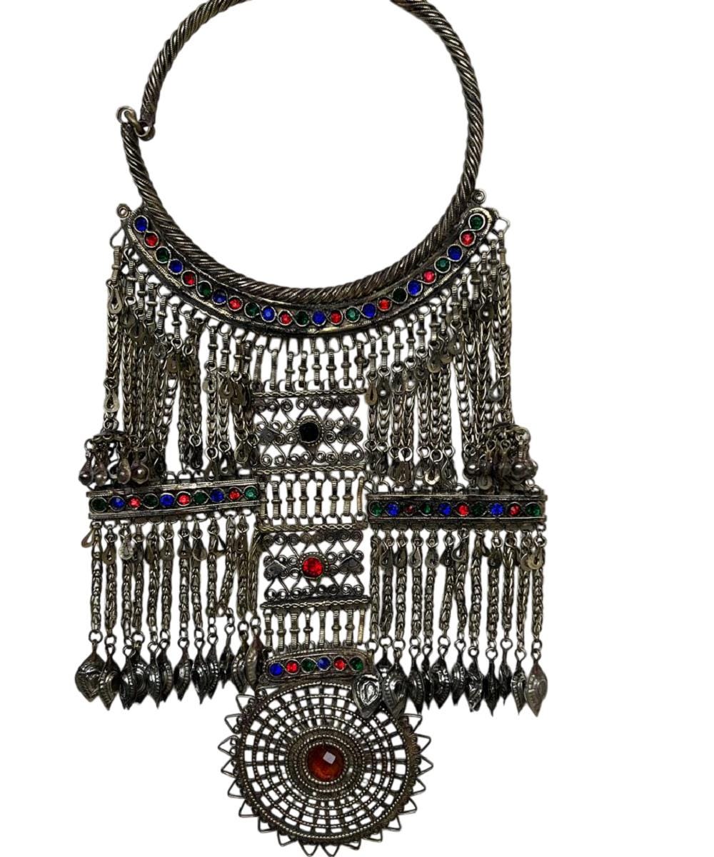 Afghan Nooristani Choker  Kuchi Tribal Metal Chain Dangle Choker Necklace-Tribal gypsy