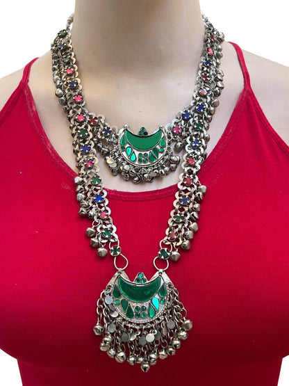 Afghan Tribal Necklace set with earrings and Mathapatti, Traditional Antique Handmade Jewelry Kuchi Boho