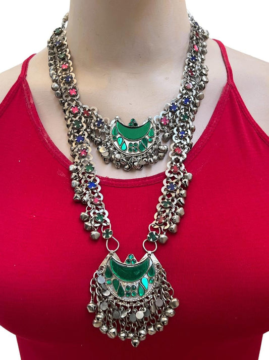 Afghan Tribal Necklace set with earrings and Mathapatti, Traditional Antique Handmade Jewelry Kuchi Boho