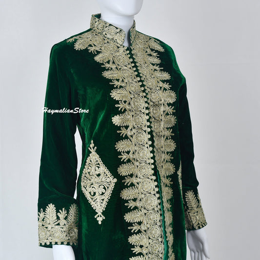 Hand Made Afghan Golabaton Topper Jacket Green Color long vest for women