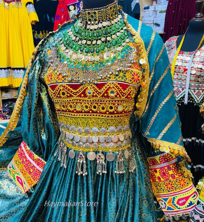 Afghan Kuchi Dress: Traditional Embroidered Coin Dress with Charma Dozi Work