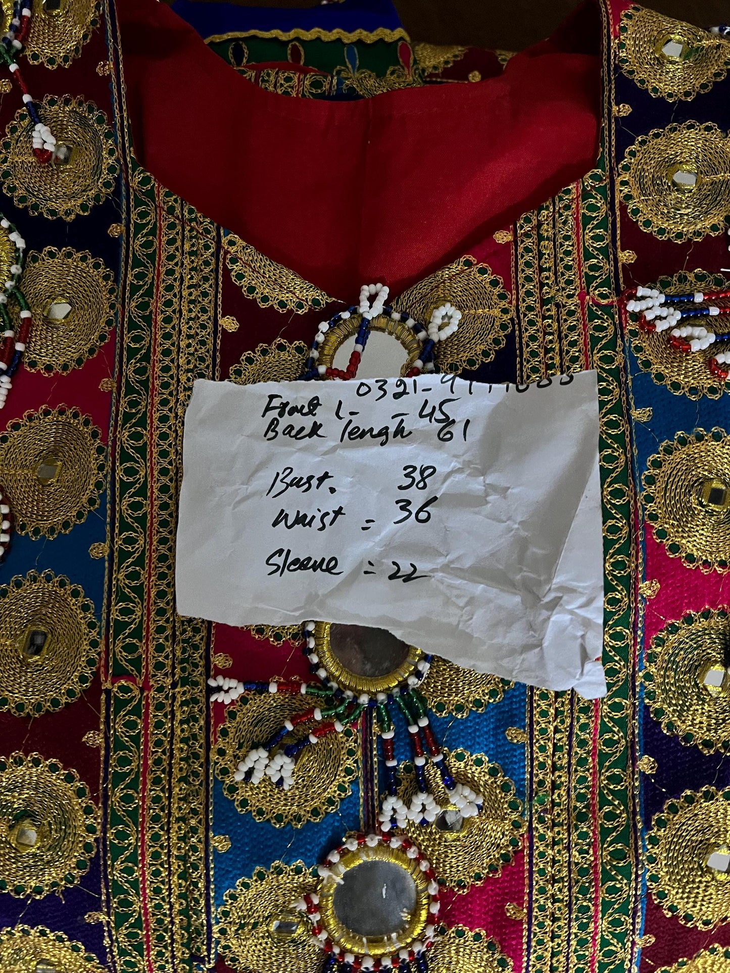 Afghan Kuchi Dress: Three-Piece Multi-Color Satin Tribal Gown