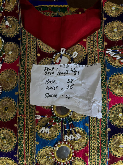 Afghan Kuchi Dress: Three-Piece Multi-Color Satin Tribal Gown