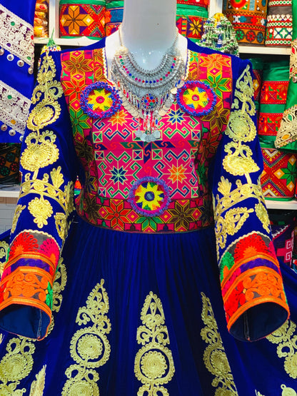 Embroidered Afghan Kuchi Dress: 3-Piece Charma Dozi Work Outfit