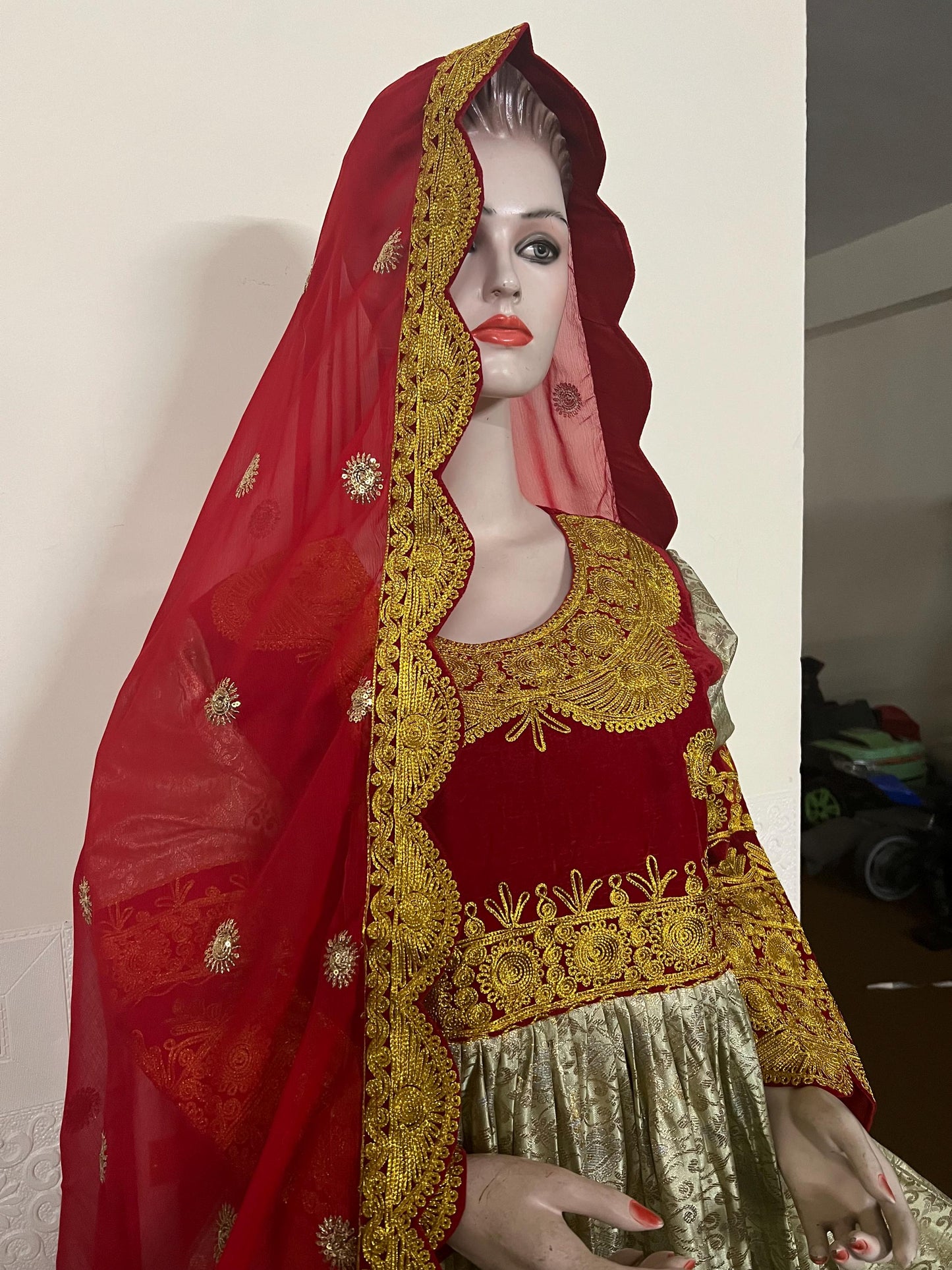 Handmade Afghan Kuchi Dress: Gray Jamawar Fabric, Tribal Boho 3-Piece