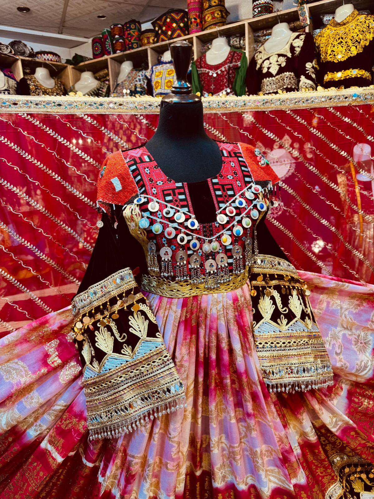 Handmade Afghan Kuchi Dress: Tribal Boho Multicolor 3-Piece