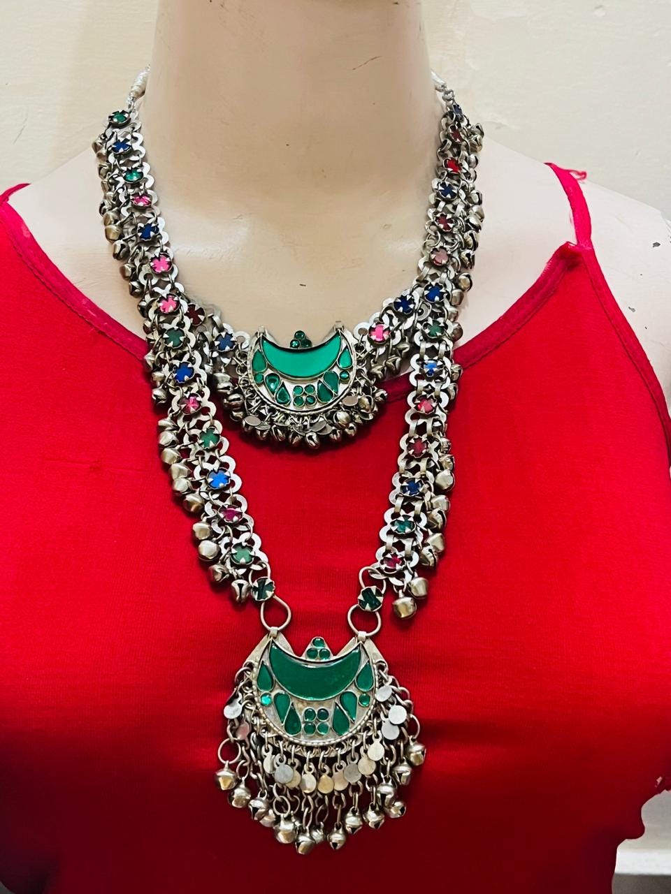 Afghan Tribal long Necklace Traditional Handmade Jewelry Kuchi Boho Necklace