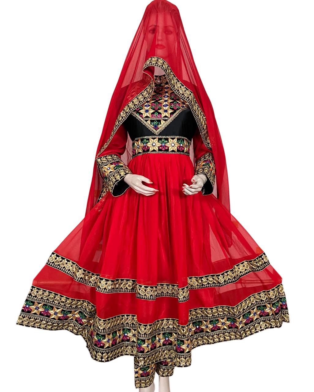 Handmade Afghan Kuchi Dress: Tribal Boho Multicolor 3-Piece